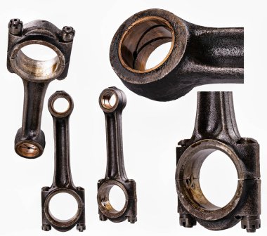 Büyük bir dizel motor için eski yıpranmış bağlantı çubuğu. 
