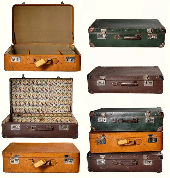 Stare Walizki Używane Noszenia Przydatnych Rzeczy Akcesoria Używane Podczas Podróży — Zdjęcie stockowe