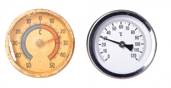 Termômetro Para Medir Temperatura Antiga Nova Fundo Isolado — Fotografia de Stock
