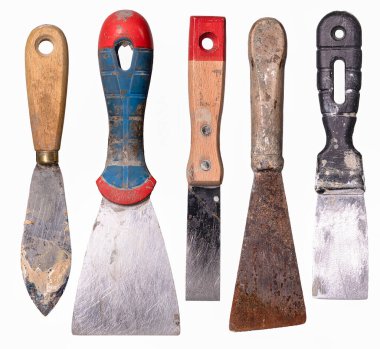Ev tadilatında kullanılan çeşitli boya spatulaları.