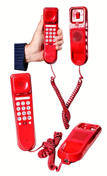 Старый Красный Аналоговый Телефон Междугородних Звонков — стоковое фото