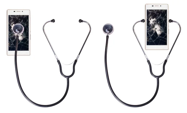 Сломанный Телефон Стетоскоп Диагностики Повреждений Стоковая Картинка