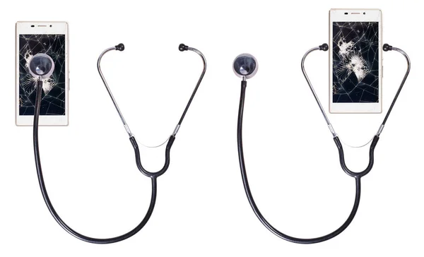 Téléphone Cassé Stéthoscope Pour Diagnostic Des Dommages Image En Vente