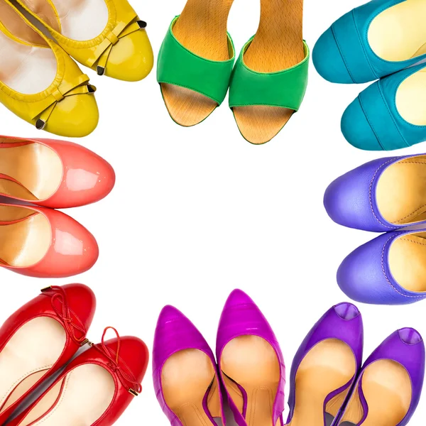 多种颜色的女鞋框架-4 — 图库照片
