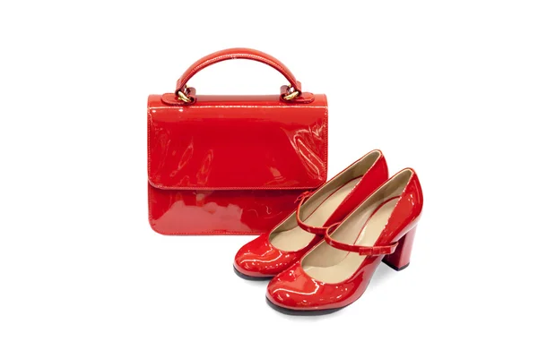 Red female bag & shoes-6 — стоковое фото