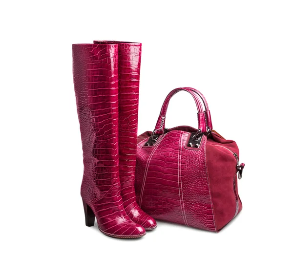 Red female bag&boots-1 Royalty Free Stock Photos