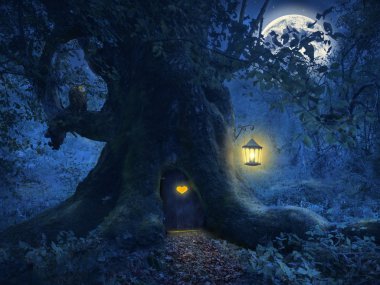 Tree home in the magic forest clipart