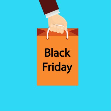 Shoapaholic Hand 'in elinde alışveriş çantası var. Kara Cuma' ya mesaj, indirim teklifi, tasfiye reklam konsepti var..