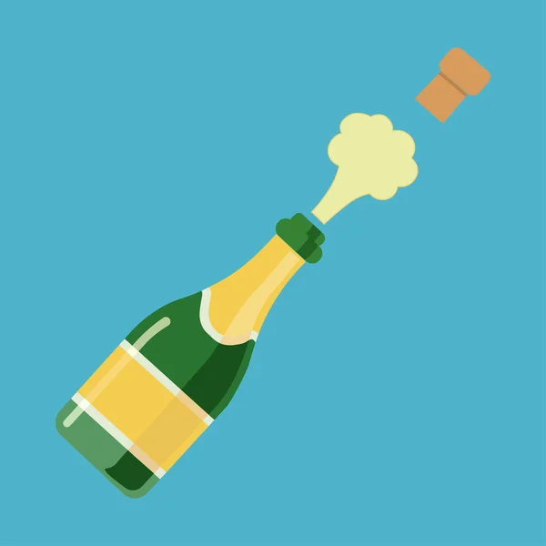 Champagne Explosion Champagneflaska Pop Och Fizz Vektor Illustration För Alkohol — Stock vektor