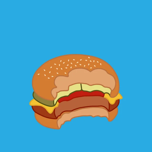 Ilustracja Wektorowa Ugryzionego Hamburgera Wypełnionego Gotowanym Mięsem Serem Tematami Biznesowymi Wektory Stockowe bez tantiem