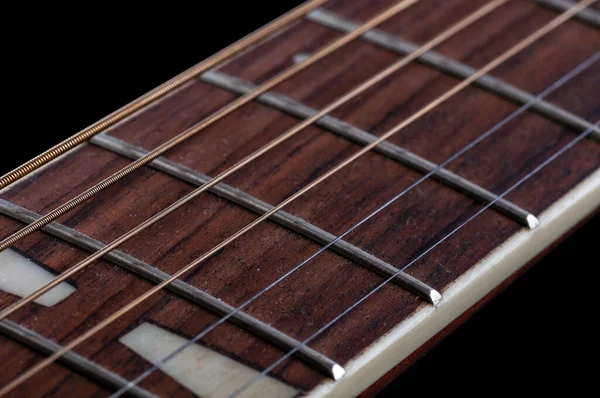 Holzhals Für Akustische Gitarre Staub Abgebrochener Musikunterricht Verlassenes Spiel — Stockfoto