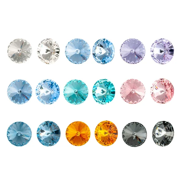 Crystal Transparent Multi Colored Strasses Crystals Shape Isolated White Background — Stock Photo, Image