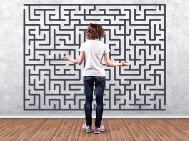 Girl before a labyrinth clipart