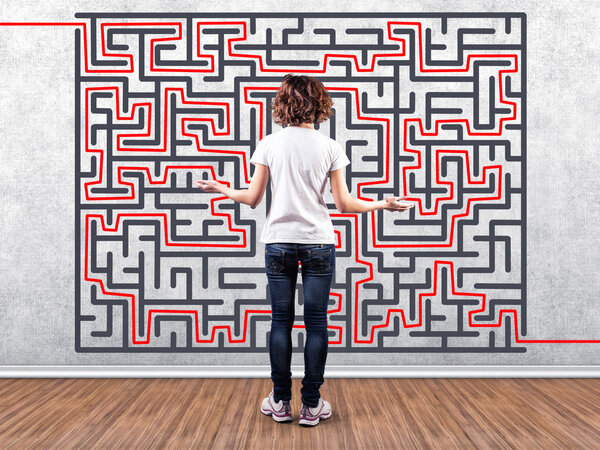 Девушка перед лабиринтом
