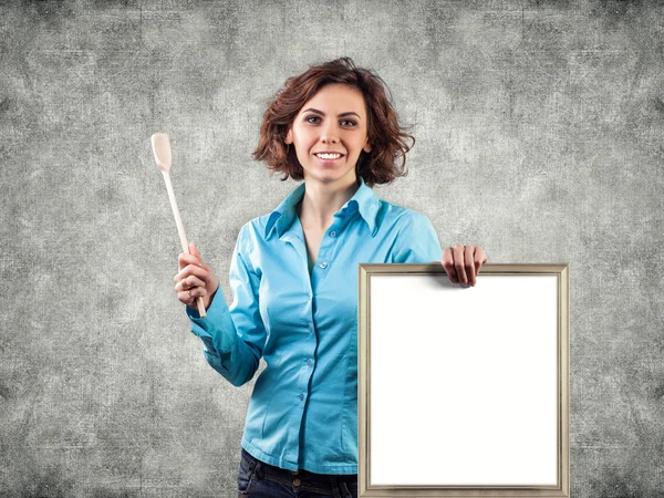 Girl with a menu — Stock Photo, Image