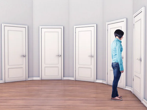 Girl before a doors — Stock Photo, Image