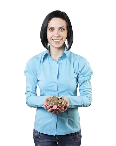 Ragazza con una moneta — Foto Stock