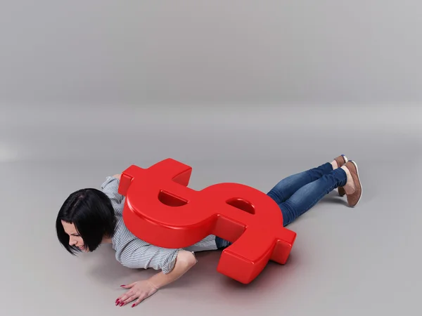 Girl under money — Stock Photo, Image
