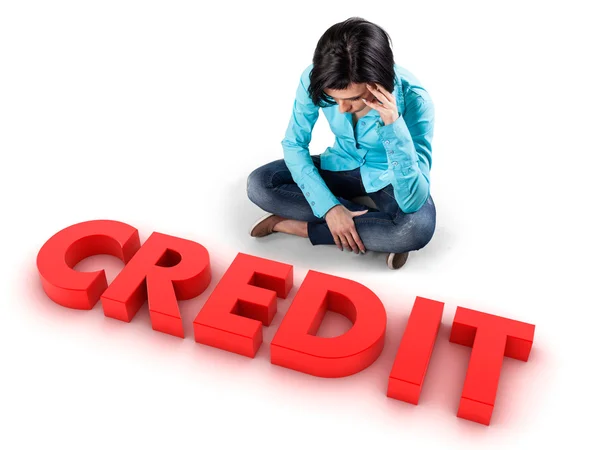 Girl before credit — Stock Photo, Image