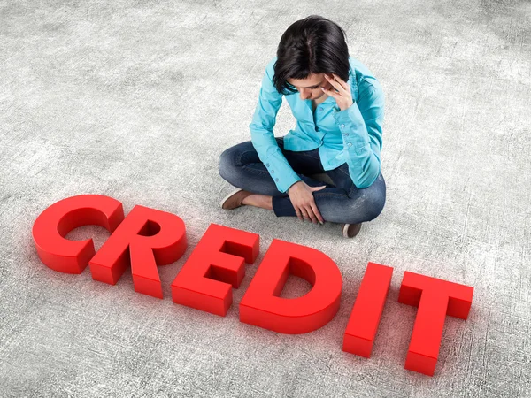 Girl before credit — Stock Photo, Image