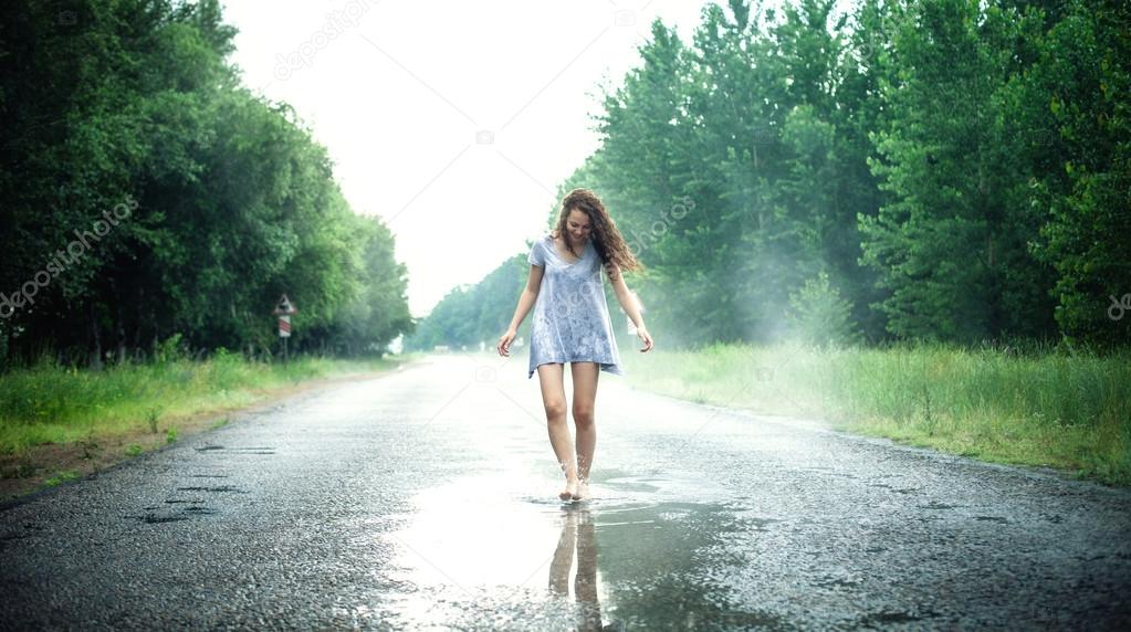 Girl in a puddle