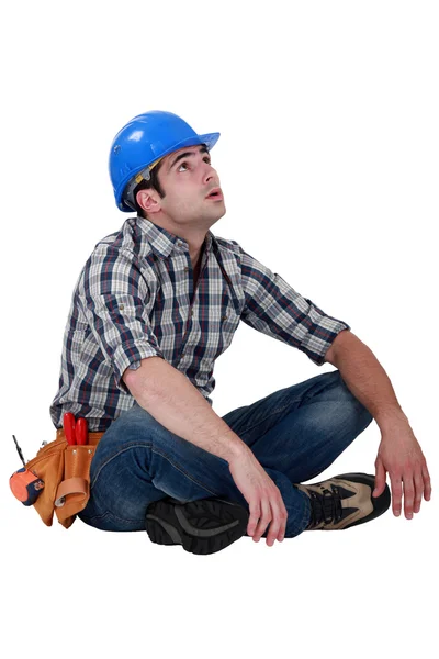 Tired builder taking well earned break — Stock Photo, Image