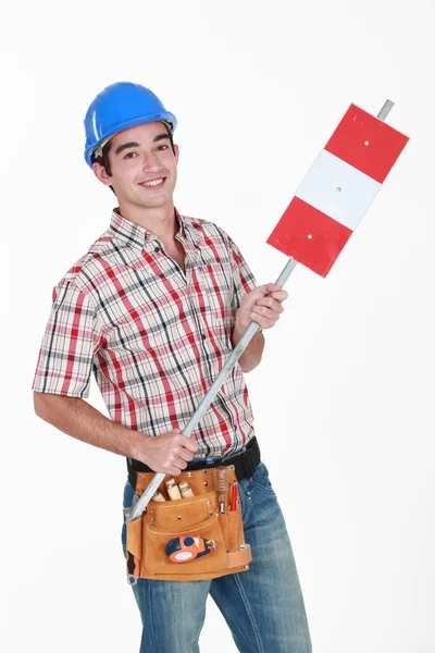 Trabalhador da construção em fundo branco — Fotografia de Stock