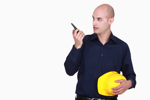 Foreman'la walkie talkie — Stok fotoğraf