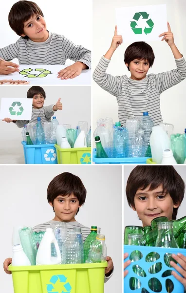 Collage van een jongen recycling — Stockfoto