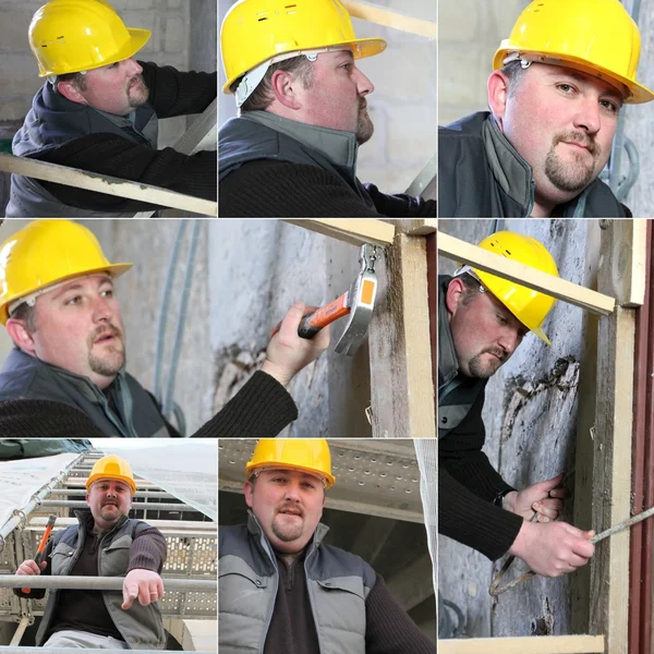 Montage of builder working on housing project — Stock Photo, Image