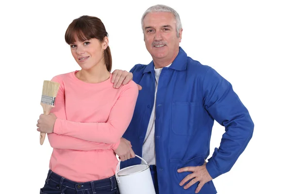 Man and woman ready for painting — Stock Photo, Image
