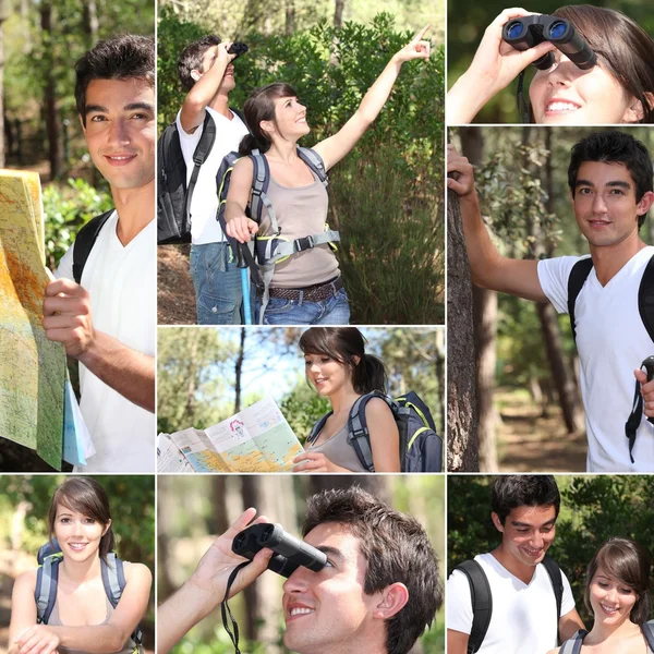 Montage eines Paares beim Wandern — Stockfoto