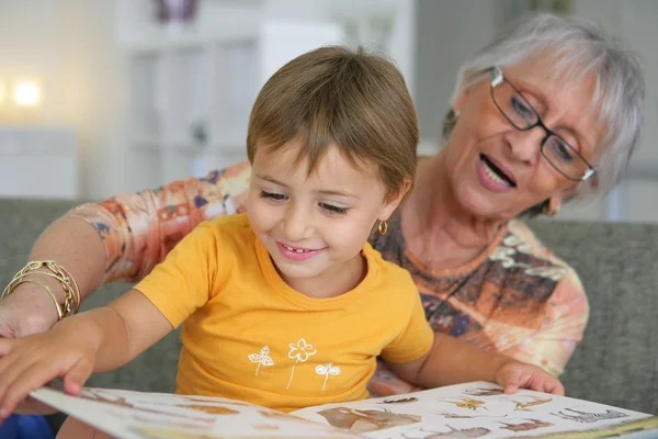 Nonna che legge con il bambino — Foto Stock
