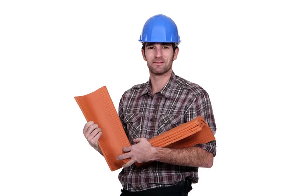 Roofer on white background — Stock Photo, Image