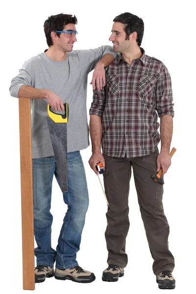 Father and son carpentry team — Stock Photo, Image