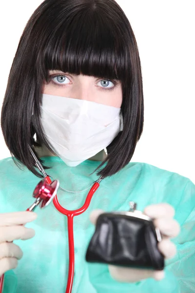 Doctor checking the health of her purse — Stock Photo, Image