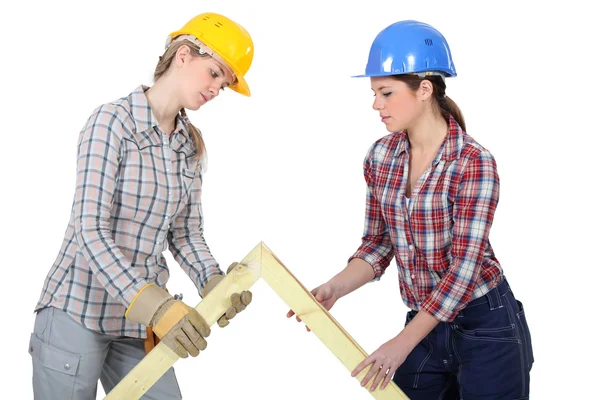 Twee vrouwelijke bouwvakkers — Stockfoto