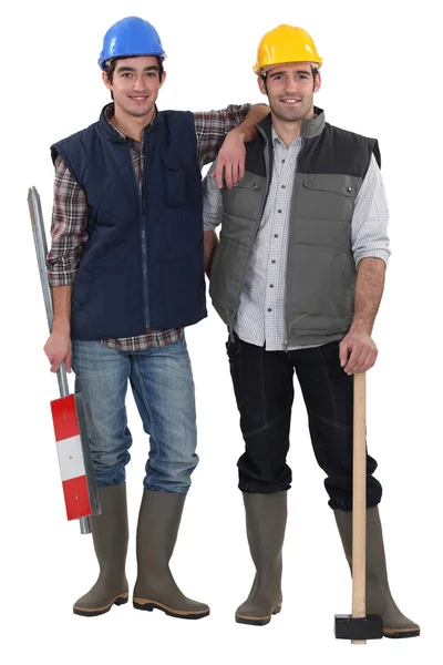 Två manuella arbetare vänner stod tillsammans — Stockfoto