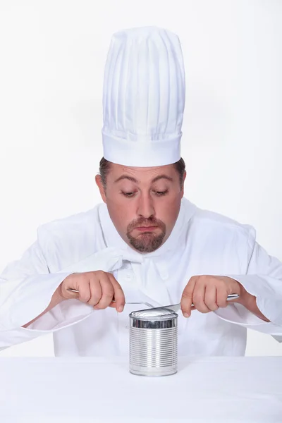 Szef kuchni jedzenie blaszany — Zdjęcie stockowe