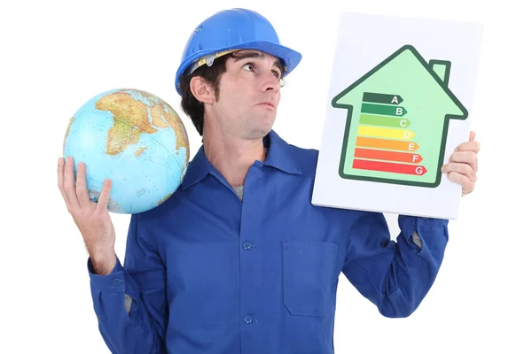 A manual worker promoting reducing carbon emissions. — Stock Photo, Image