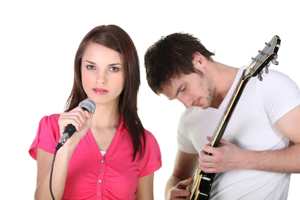 Female singer and male guitarist — Stock Photo, Image