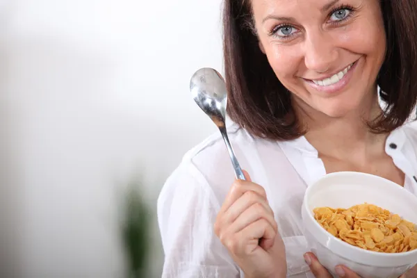 Portrait of a woman at breakfast — Stock Photo, Image