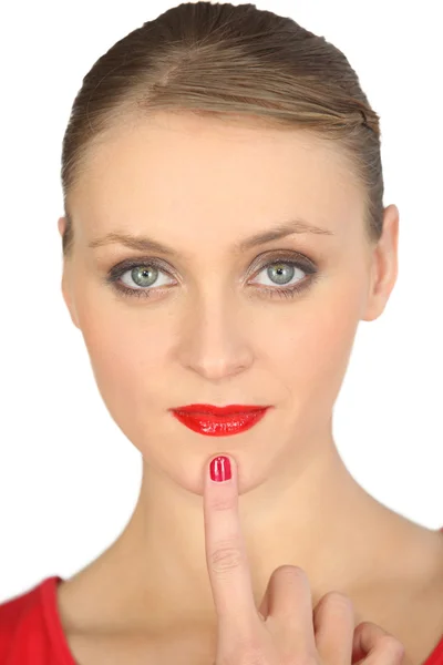 Woman with red lipstick and red polished nails — Stock Photo, Image