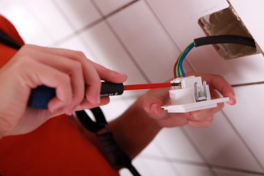 Electrician working in bathroom clipart