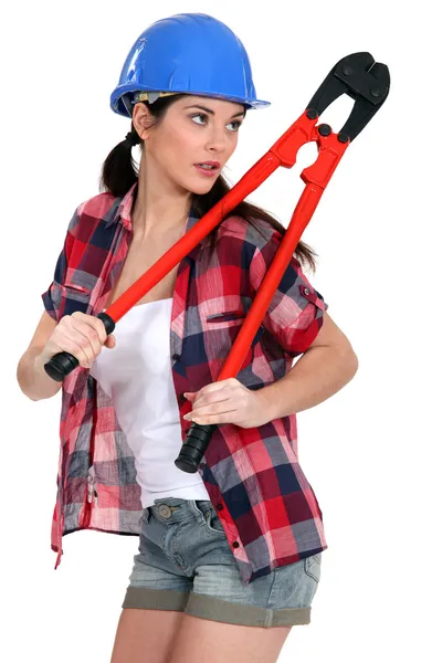Kobieta trzyma noże śruby — Zdjęcie stockowe
