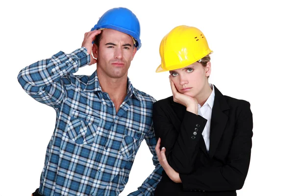 Trabalhadores da construção irritados — Fotografia de Stock