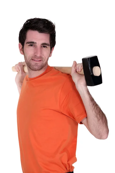 Człowieka młot na ramieniu — Zdjęcie stockowe