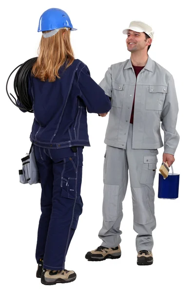 Schilder schudden elektricien — Stockfoto