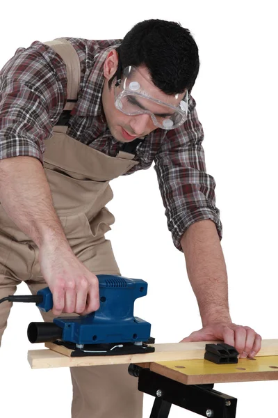 Joiner using sander — Stock Photo, Image