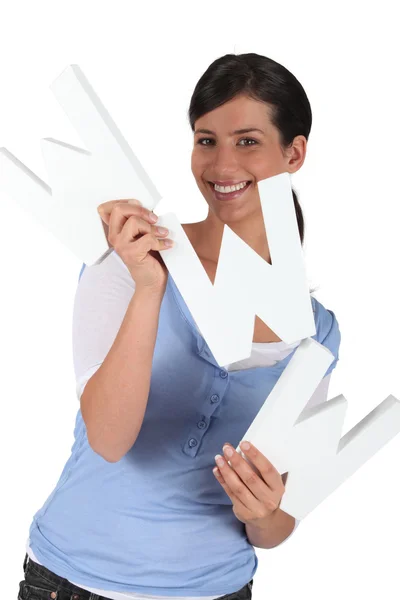 Woman holding WWW letters — Stock Photo, Image
